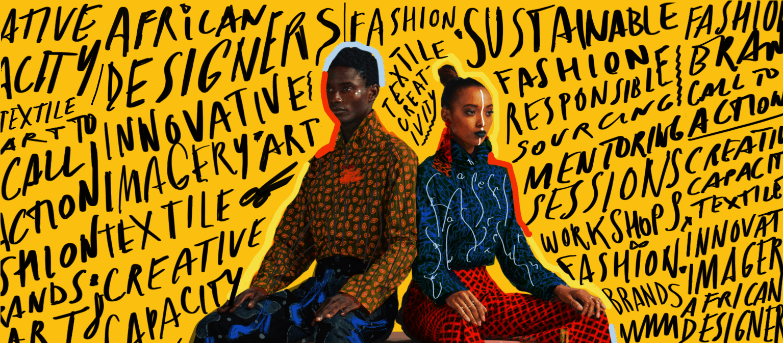 Two fashion models sitting down with a colourful graffitti background